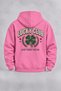 Unisex Lucky Club Pink Hooded Front Zippered Cardigan with Front and Back Prints, 3-Ply