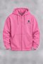 Unisex Lucky Club Pink Hooded Front Zippered Cardigan with Front and Back Prints, 3-Ply - 2