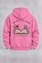 Unisex Reading Room Pink Hooded Front Zippered Cardigan with Front and Back Prints, 3-Ply