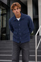 Men's Double-Pocketed, Button-Up, Transitional Navy Blue Jacket - 3