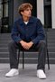 Men's Double-Pocketed, Button-Up, Transitional Navy Blue Jacket - 5