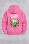 Unisex Matcha Mood Pink Hooded Front Zippered Cardigan with Front and Back Prints, 3-Ply