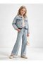 Girls' Wide-Leg Denim Pants with Pearl and Flower Embroidery - 4