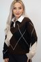 Brown Plaid Shirt-Detail Knit Sweater