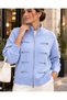 Plus size button-accessory zip-up knit cardigan - blue - 3