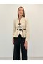 Avelina Belted Blazer with Belt Detail and Contrast Trims, Paired with Pants—Cream and Black Suit - 2