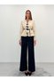 Avelina Belted Blazer with Belt Detail and Contrast Trimming, Paired with Pants—Cream and Navy Suit - 3