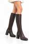 Valeria Women's Buckled, Stretch-Detailed, With Thick Heel, Below-the-Knee Brown Boots - 5