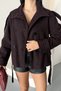 Women's Short Melton Coat with Belted Mock Neck, Stand-Up Collar, and Buttons - Plaid Trench Coat Jacket - 5