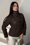 Women's Short Melton Coat with Belted Mock Neck, Stand-Up Collar, and Buttons - Plaid Trench Coat Jacket - 6