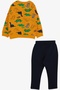 Baby Boy Tracksuit Set Dinosaur Printed 9 Months-3 Years, Mustard Yellow - 2