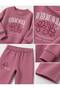 Oversized Simit-Collar Sweatshirt with Embossed Flower Print / Wide-Leg Sweatpants with Embossed Flower Print—3-Strand Brushed Inside Drawstring Set - 3