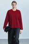 Women's Burgundy Red Striped Crew-Neck Oversized Sweatshirt - 3