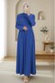 Rochie lungă Sandy cu detalii din pluș -saks - 3