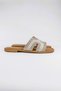 Women's Beige Shiny Chain with Crystal Stone Embellishments, Genuine Leather, Comfortable Casual H-Style Slippers - 3