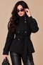 Women's Black Mock Neck Short Cashmere Melton Coat with Belt, Buttons, and Lining—Winter Jacket - 5