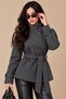 Women's Charcoal Grey Mock Neck Belted Short Melton Coat with Buttons and Lining—Winter Jacket - 5