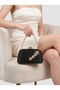Women's Evening Clutch Bag with Black Stone, Satin, and Gold Accents, Chain-Accented Design with Chain Strap—Perfect for Weddings and Engagements
