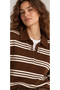 Brown Polo Collar Striped Oversized Sweater - 5