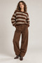 Brown Polo Collar Striped Oversized Sweater - 4