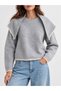 Gray Soft Textured Lace Detailed Crew Neck Shawl Collar Knitwear Sweater - 3