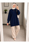 Navy Blue Crew Neck Oversize Women's Knitwear Tunic - 4