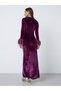 Purple Velvet-Look Maxi Wrap Dress with Faux Fur Detail - 4