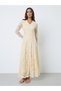 Cream Lace Long Sleeves A-Line Maxi Dress - 3