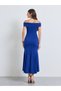 Blue Off Shoulder Mermaid Hem Midi Dress - 5
