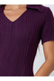 Purple Knit Midi Dress with Open Collar - 3