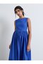 Blue Boat Neck Sleeveless A-Line Maxi Dress - 2