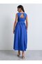 Blue Boat Neck Sleeveless A-Line Maxi Dress - 5