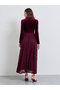 Burgundy Velvet-Look Lace Overlay Maxi Dress - 5