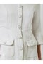 Off White Tweed-Look Midi Dress with 3/4 Sleeves - 3