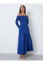 Blue Off-Shoulder Pleated A-Line Maxi Dress - 2