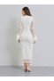 Cream Lace Wrap Front Midi Dress with Faux Fur - 5