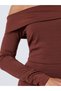 Brown Off-Shoulder Pleated A-Line Maxi Dress - 4