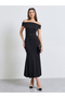 Black Off Shoulder Mermaid Hem Midi Dress