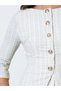 Off-White Tweed-Look Midi Dress with 3/4 Sleeves - 4