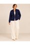 Plus-Size Knitted Cardigan with Button Accent and Zipper, Navy Blue - 4