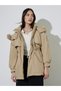 Beige Longline Regular Fit Padded Coat with Faux Fur Hood