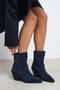 Zeyra Navy Genuine Suede Pointed Toe Chunky Block Heel Women's Cowboy Boots - 9