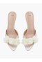 White Floral Embellished Mid Heel Mules - 5