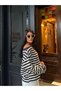 Women's Black Striped Off-Shoulder Oversize Blouse - 4