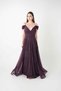 Glitter Fabric Boat Neck Evening Dress - Patlican Purple