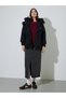 Black Longline Regular Fit Padded Coat with Faux Fur Hood - 2
