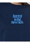 Navy Blue Slogan Print Oversized Cotton T-Shirt - 4