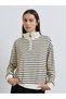 Cream Striped Quarter Zip Long Sleeve Polo T-Shirt - 4