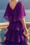 Astra V-Neck Tiered Pleated Long Chiffon Evening Dress - 6