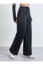 Black Reflective Stripe Thumbhole Top and Broad Waist Loose Straight Pants Set - 5